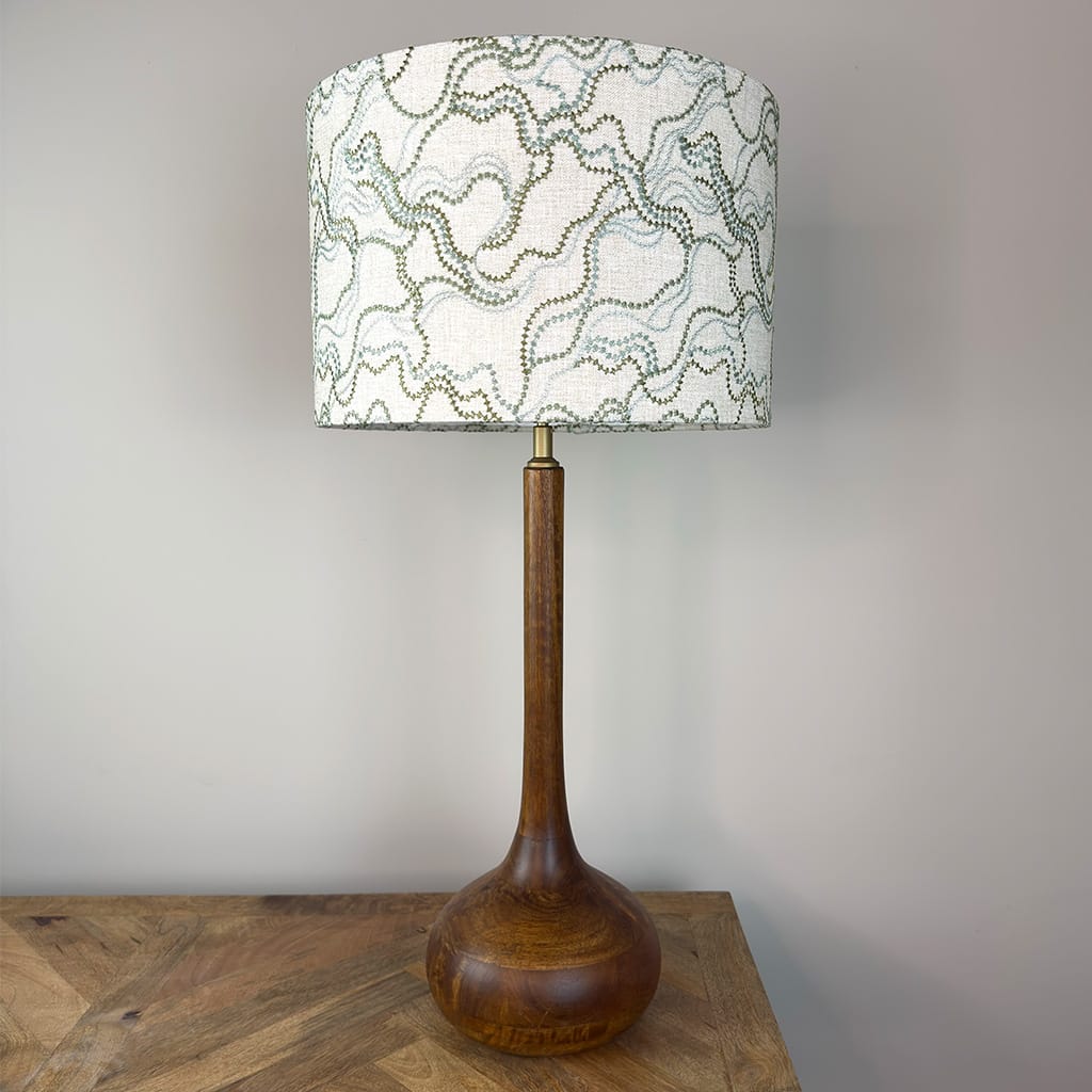 Toma Oiled Wood Tall Neck Table Lamp with Elodie Lilypad Lampshade