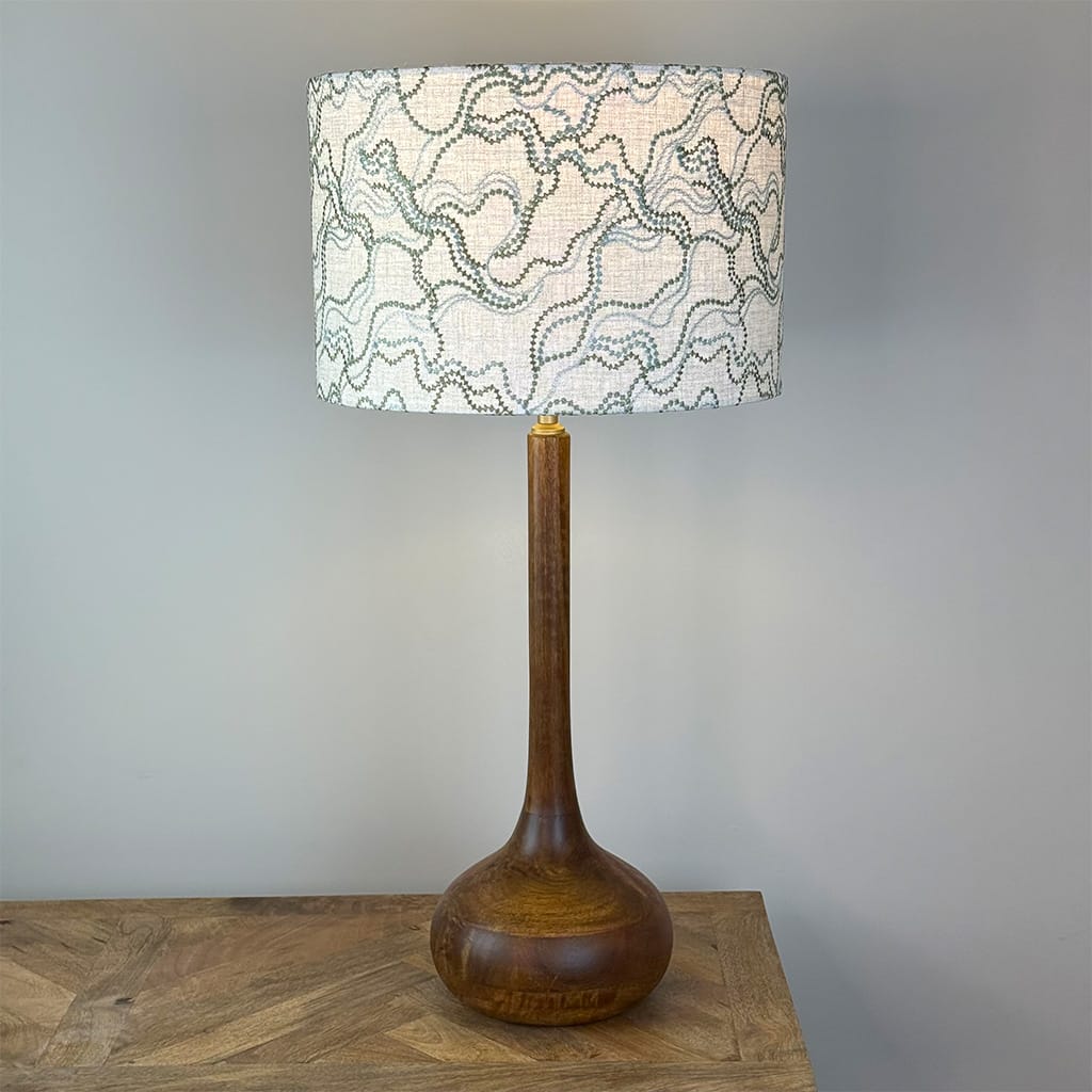 Toma Oiled Wood Tall Neck Table Lamp with Elodie Lilypad Lampshade