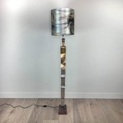 Totem Nickel & Champagne Floor Lamp with Tessuto Nero Deep Drum Shade