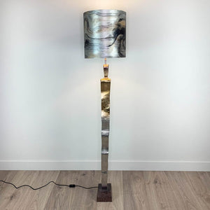 Totem Nickel & Champagne Floor Lamp with Tessuto Nero Deep Drum Shade