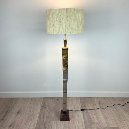 Totem Nickel & Champagne Floor Lamp with Textured Honeycomb Oval Shade