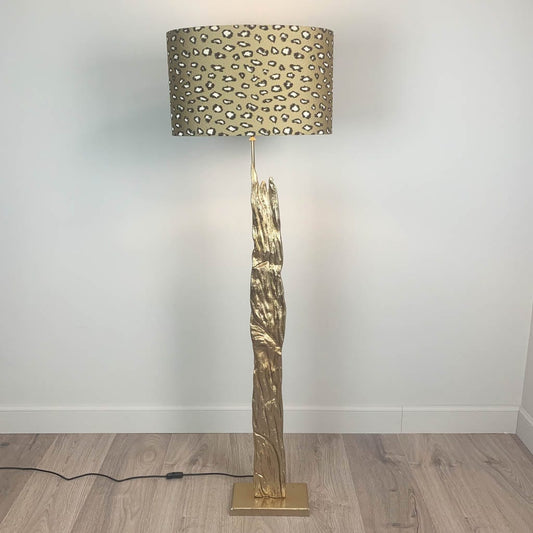 Trident Gold Floor Lamp with Golden Leopard Print Soft Velvet Oval Shade