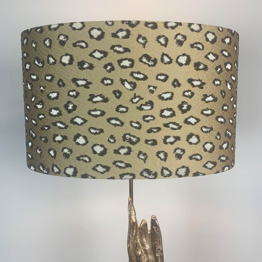 Trident Gold Floor Lamp with Golden Leopard Print Soft Velvet Oval Shade