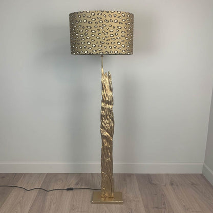 Trident Gold Floor Lamp with Golden Leopard Print Soft Velvet Oval Shade