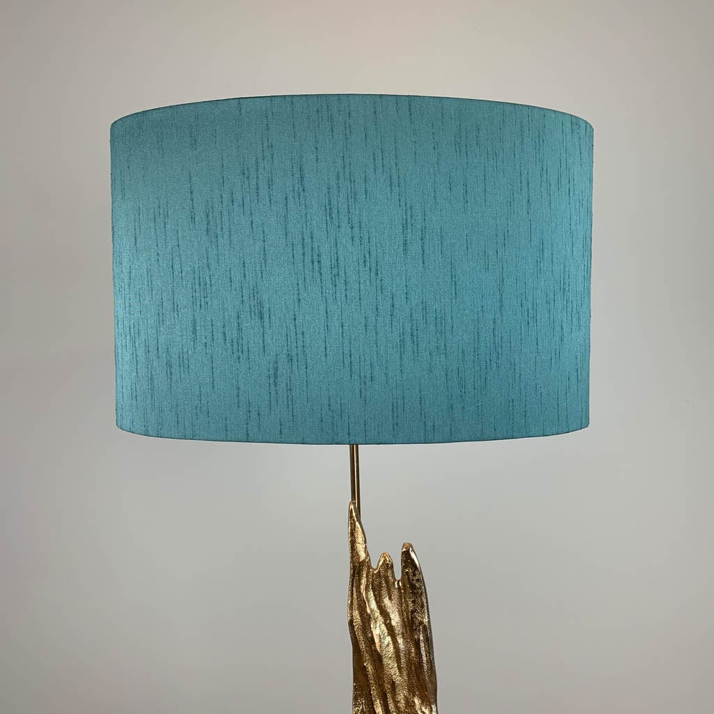 Trident Gold Floor Lamp with Astor Shale Green Faux Silk Oval Shade