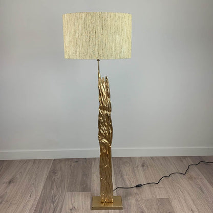 Trident Gold Floor Lamp with Textured Golden Honeycomb Oval Shade