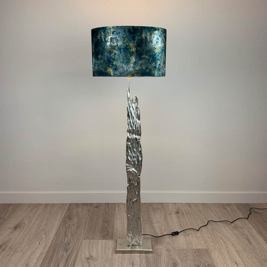 Trident Silver Floor Lamp with Oceanic Night Oval Shade