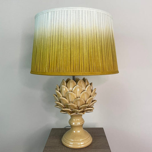 Violetta Yellow Ceramic Table Lamp with Scallop Mustard Ombre Pleated Shade