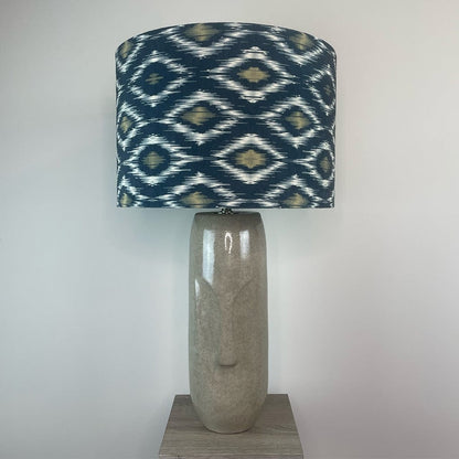 Visage Grey Face Design Tall Stoneware Table Lamp with Velvet Ikat Shade