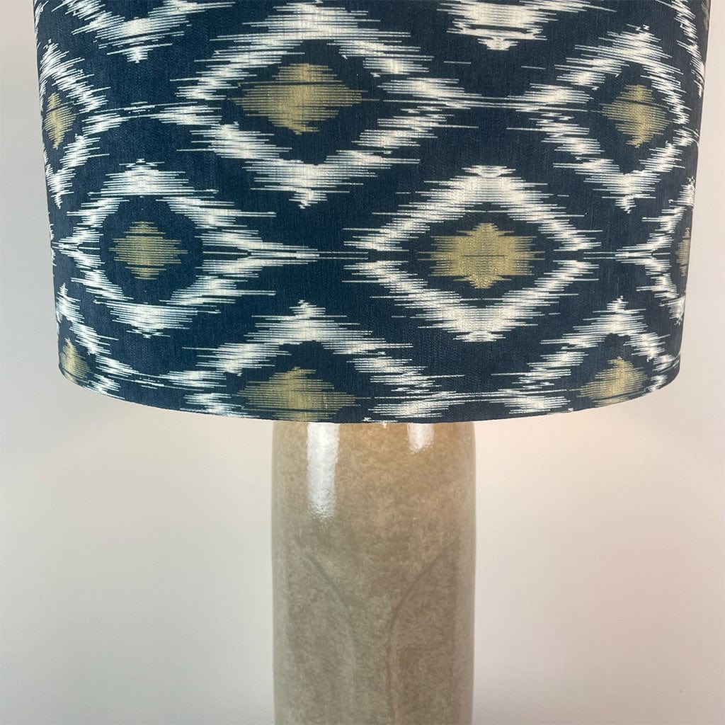 Visage Grey Face Design Tall Stoneware Table Lamp with Velvet Ikat Shade