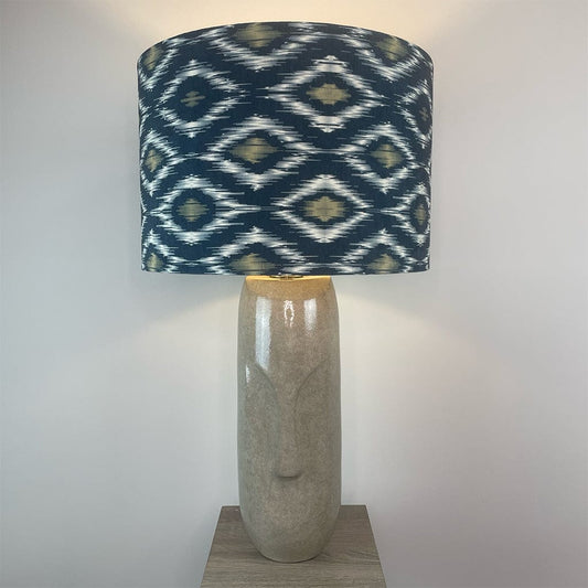 Visage Grey Face Design Tall Stoneware Table Lamp with Velvet Ikat Shade