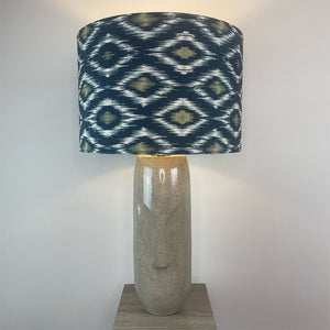 Visage Grey Face Design Tall Stoneware Table Lamp with Velvet Ikat Shade