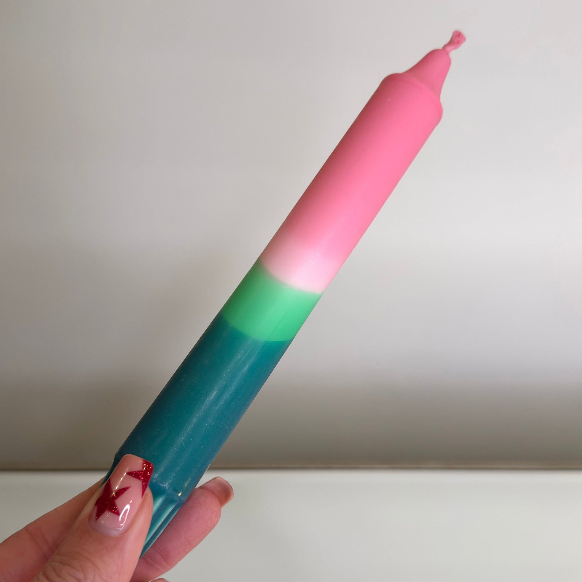 Watermelon toned green and pink ombre candle