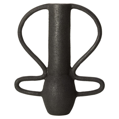 Black vase with unique design on a white background