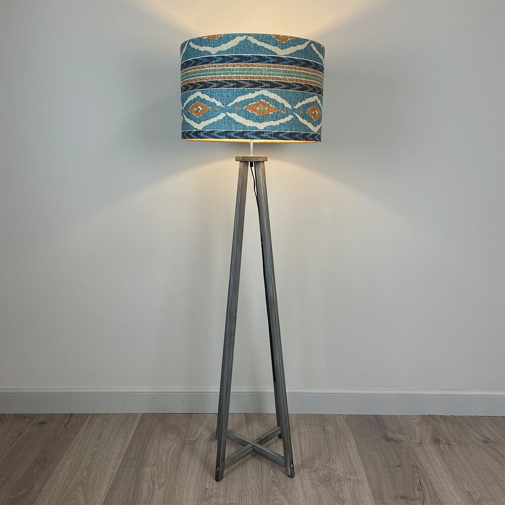 Whitby Grey Wash Wood Tapered 4 Post Floor Lamp with Santana Linen Shade