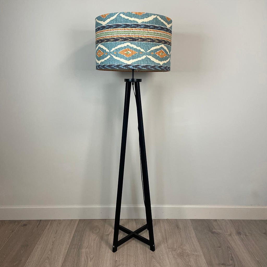 Whitby Matt Black Wood Tapered 4 Post Floor Lamp with Santana Linen Lampshade