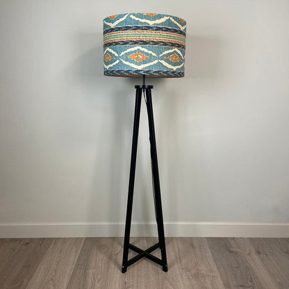 Whitby Matt Black Wood Tapered 4 Post Floor Lamp with Santana Linen Lampshade