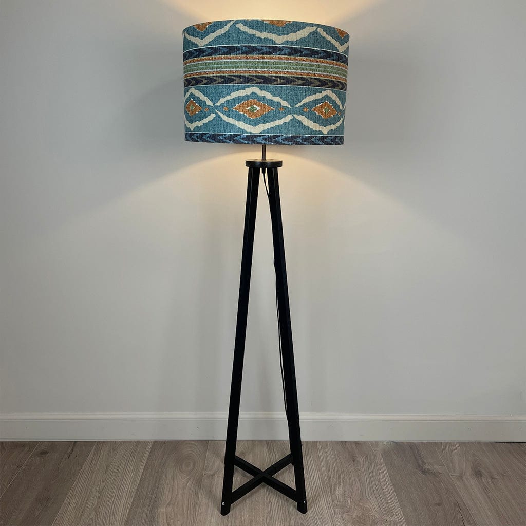 Whitby Matt Black Wood Tapered 4 Post Floor Lamp with Santana Linen Lampshade