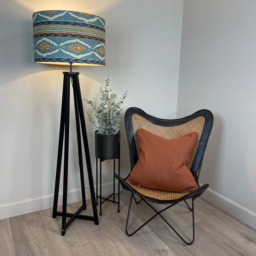 Whitby Matt Black Wood Tapered 4 Post Floor Lamp with Santana Linen Lampshade