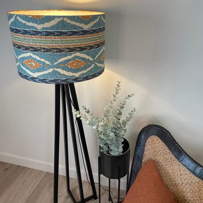 Whitby Matt Black Wood Tapered 4 Post Floor Lamp with Santana Linen Lampshade