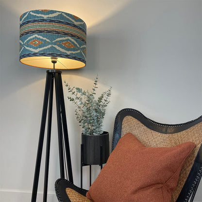 Whitby Matt Black Wood Tapered 4 Post Floor Lamp with Santana Linen Lampshade