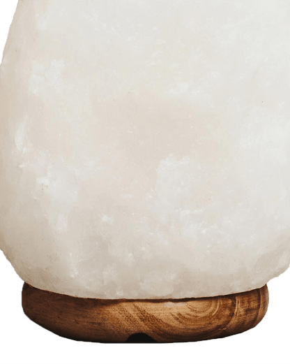 White textured lamp with a wooden base on a white background