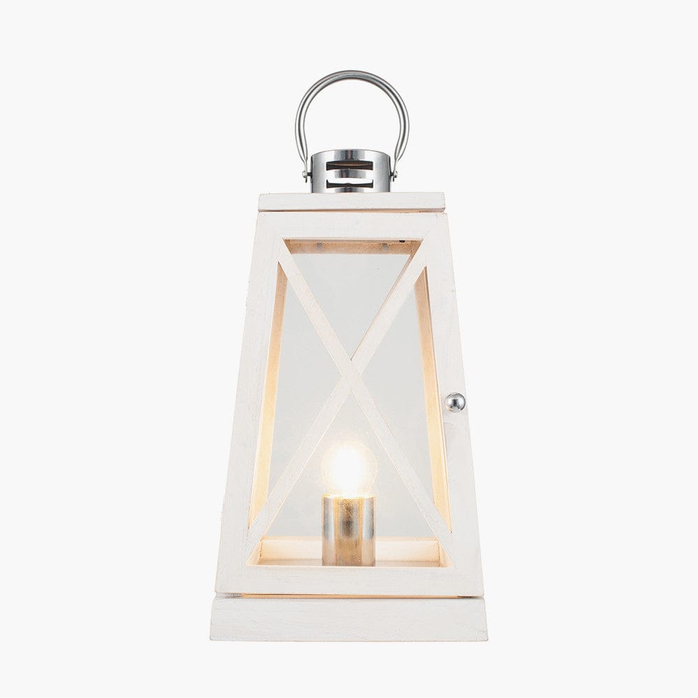 White Wash & Chrome Lantern Table Lamp