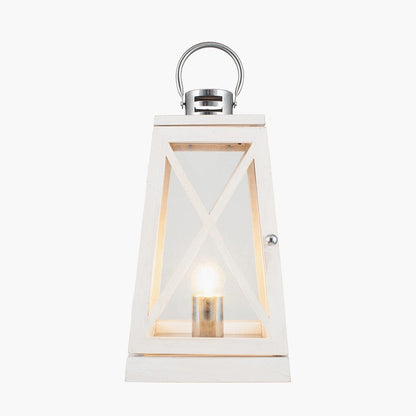 White Wash & Chrome Lantern Table Lamp