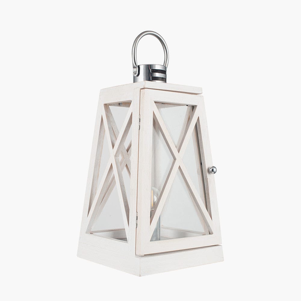 White Wash & Chrome Lantern Table Lamp