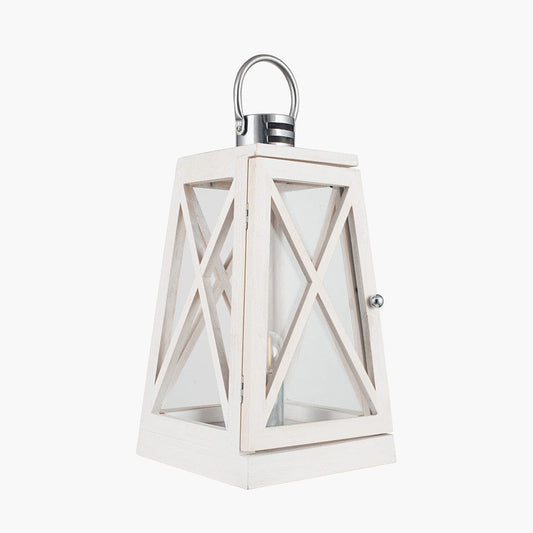 White Wash & Chrome Lantern Table Lamp