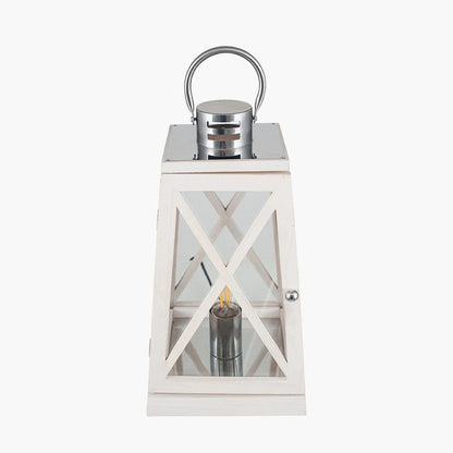 White Wash & Chrome Lantern Table Lamp