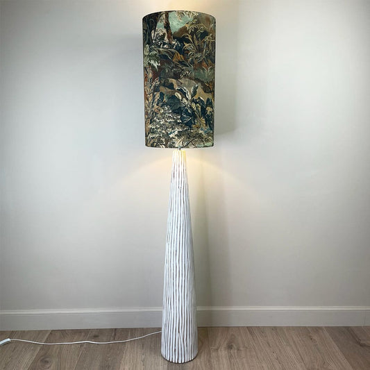 White Wood Effect Floor Lamp with Elysian Forest Cylinder Shade