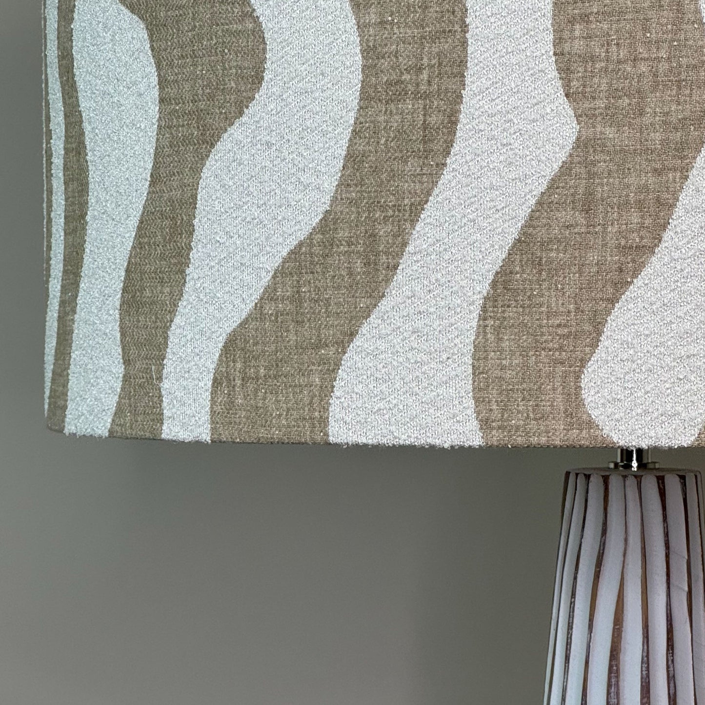 White Wood Effect Floor Lamp with Sigrid Birch Boucle Shade