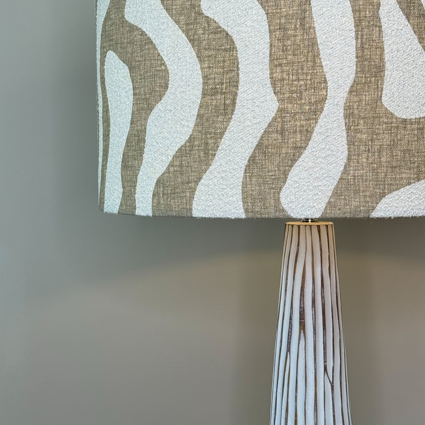 White Wood Effect Floor Lamp with Sigrid Birch Boucle Shade