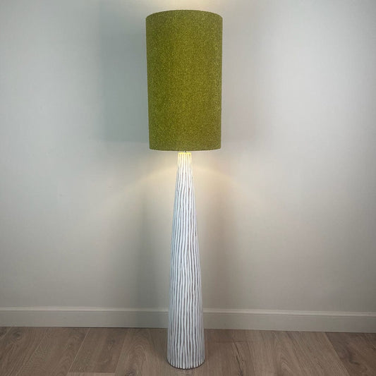 White Wood Effect Floor Lamp with Tall Citron Boucle Shade