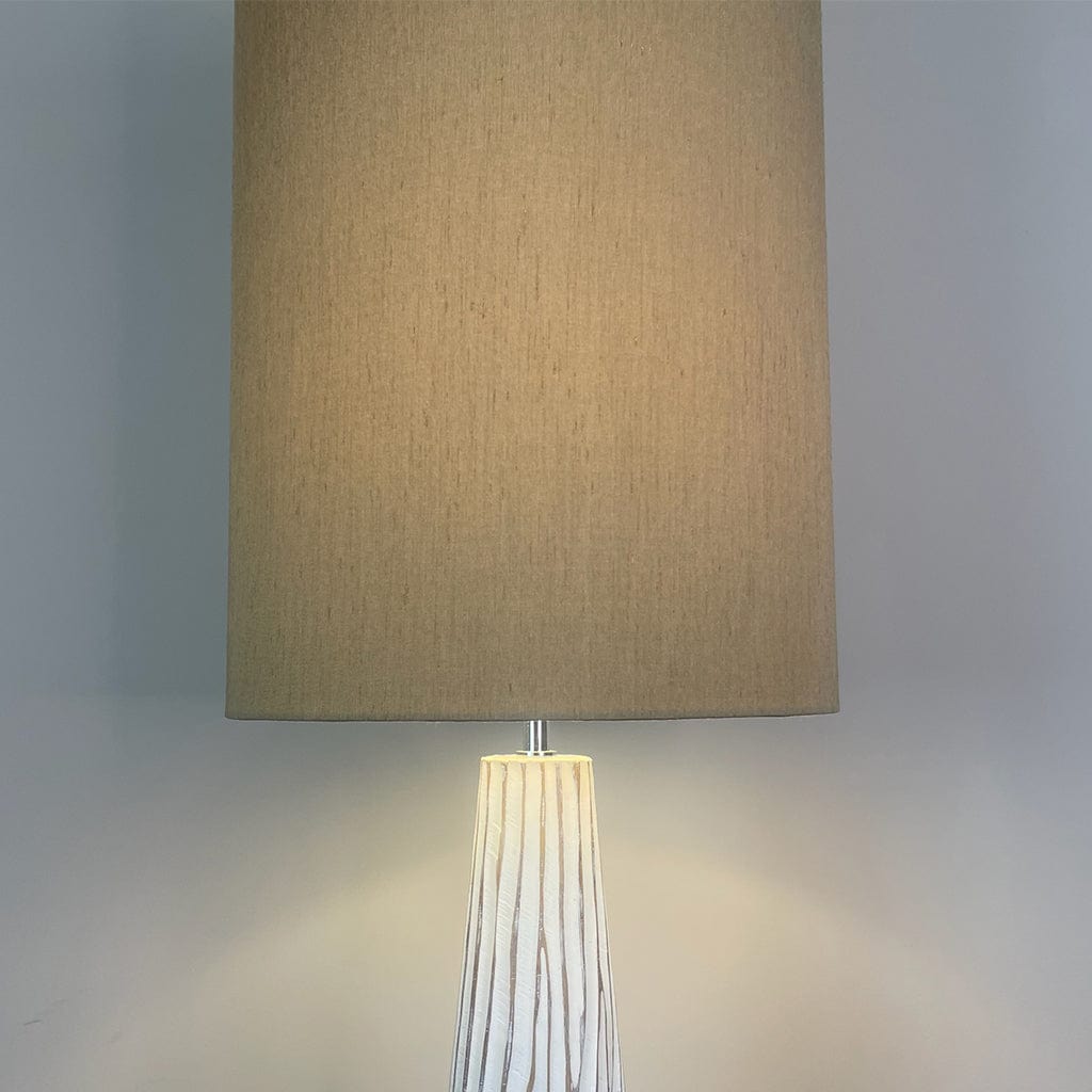 White Wood Effect Floor Lamp with Tussah Bronze Shade