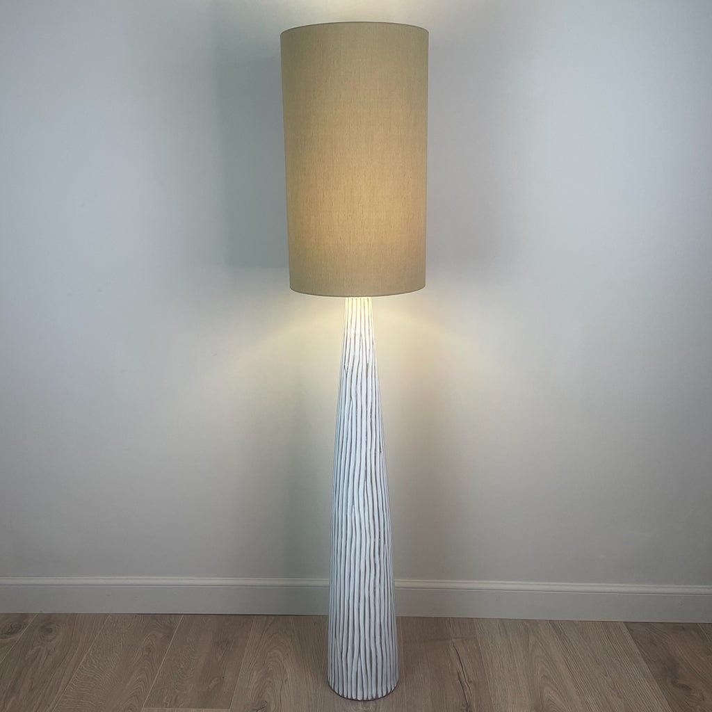 White Wood Effect Floor Lamp with Tussah Bronze Shade