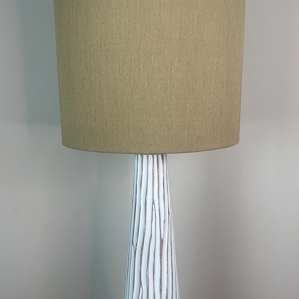 White Wood Effect Floor Lamp with Tussah Bronze Shade