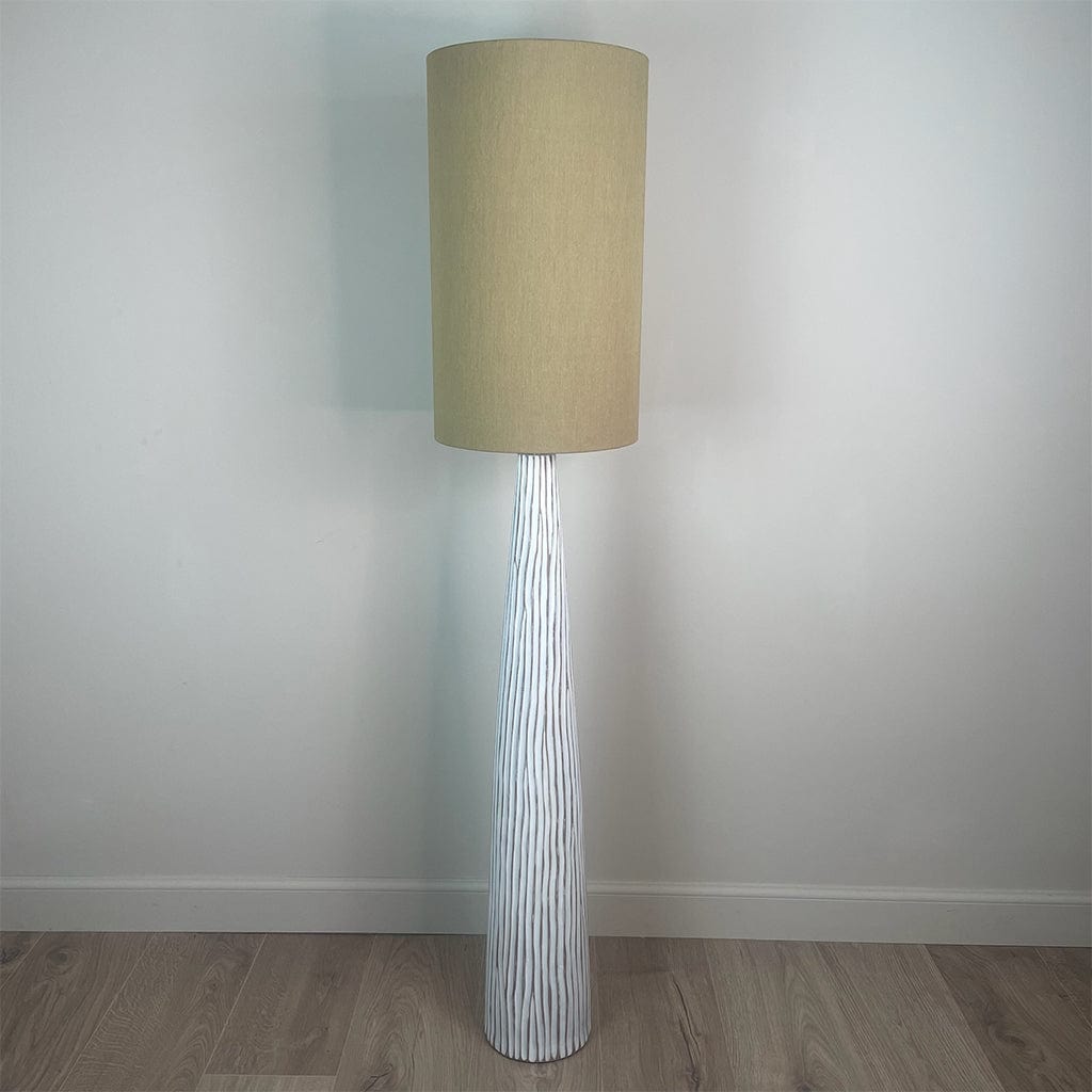 White Wood Effect Floor Lamp with Tussah Bronze Shade