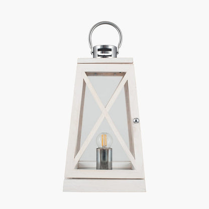 White Wash & Chrome Lantern Table Lamp