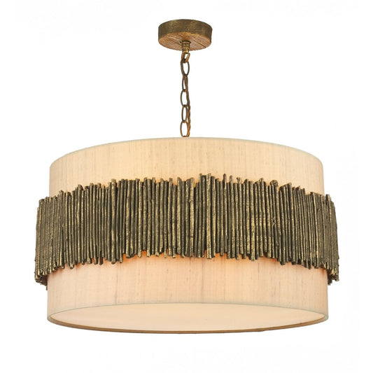 David Hunt Willow 4 Light Pendant complete with Taupe Silk Shade & Cotton Diffuser