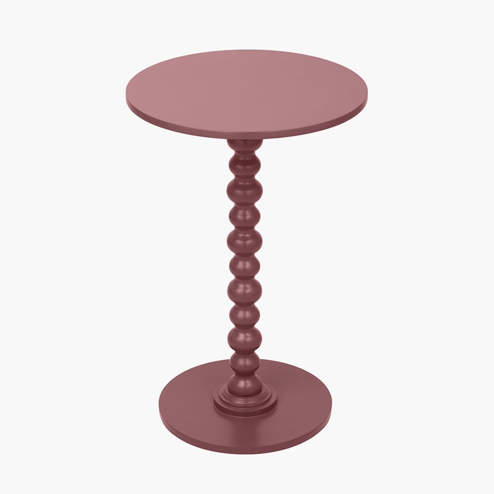 Round side table with a textured cylindrical leg design on a white background