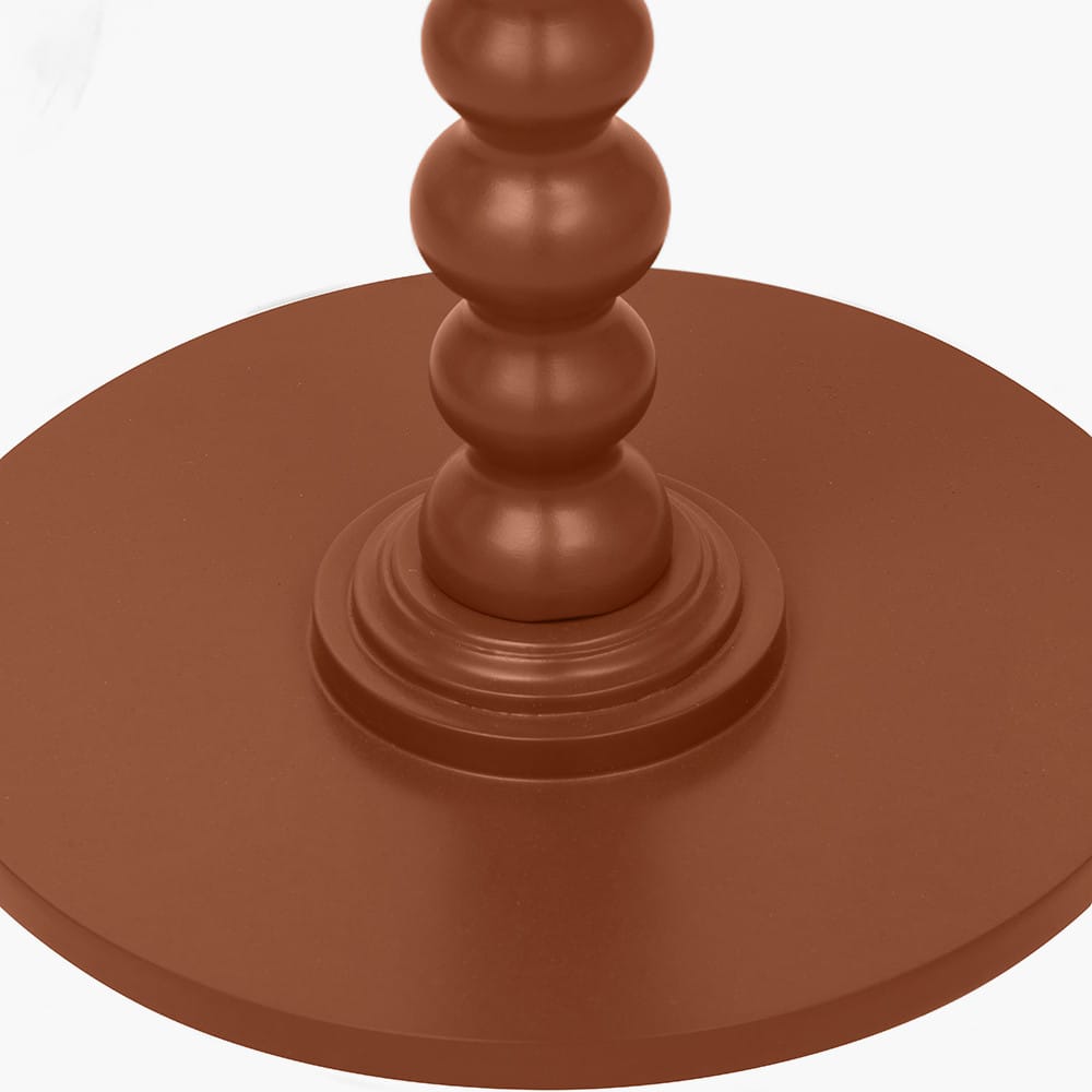 Brown candle holder with a round base and cylindrical design on a white background