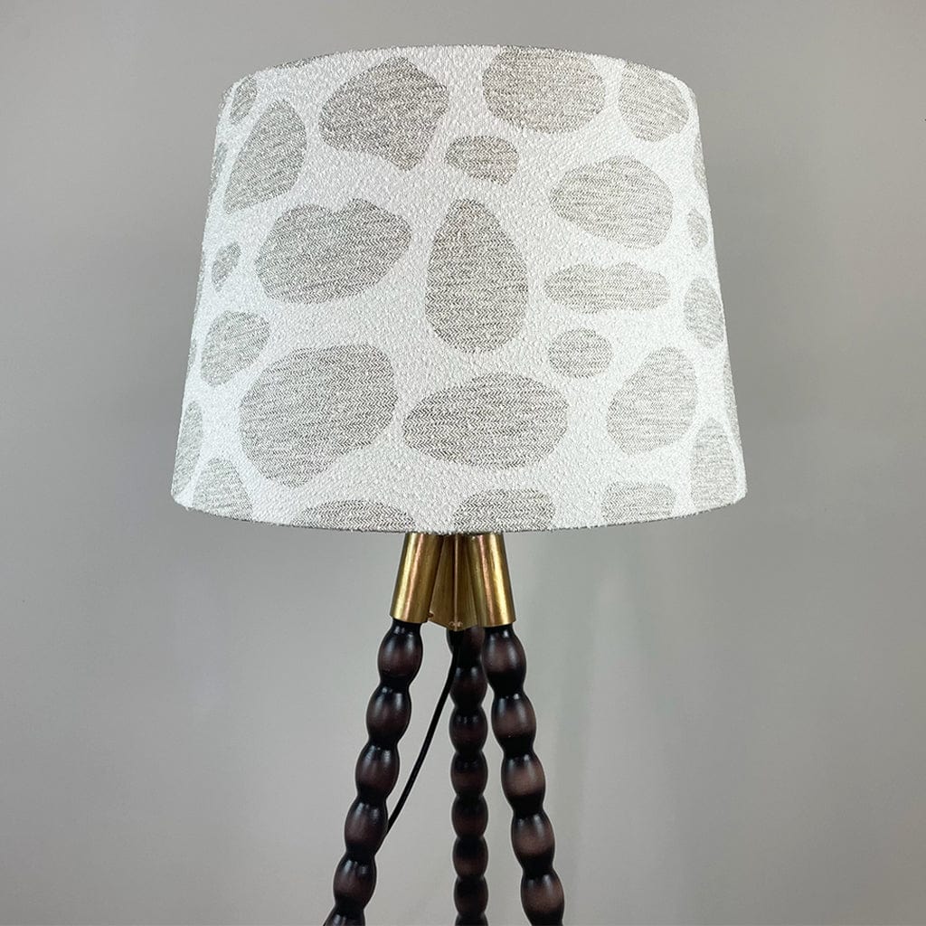 Wooden Spindle Tripod Floor Lamp with Bodie Ecru Boucle Shade