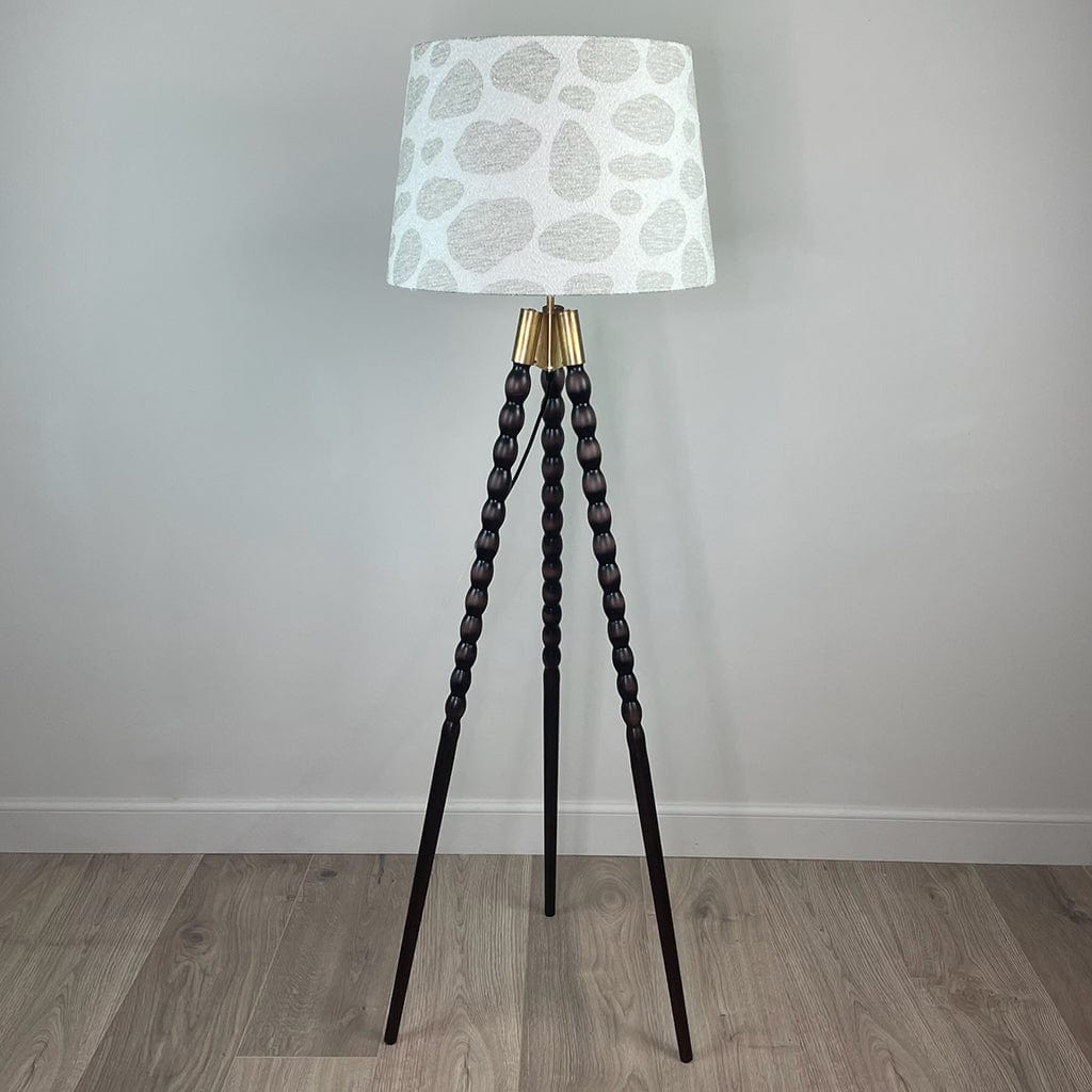 Wooden Spindle Tripod Floor Lamp with Bodie Ecru Boucle Shade