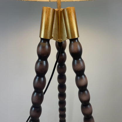 Wooden Spindle Tripod Floor Lamp with Bodie Ecru Boucle Shade