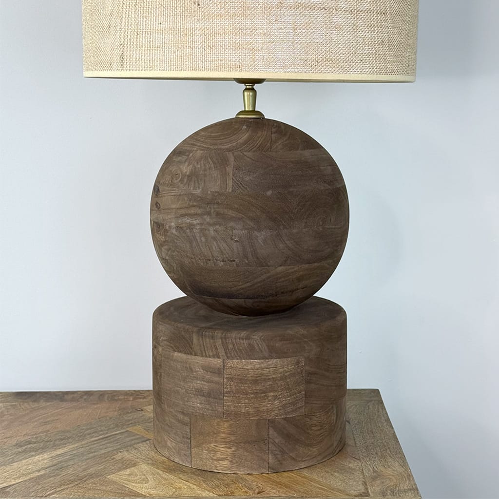 Ziva Round Wood Table Lamp with Hessian Shade