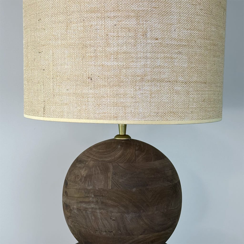 Ziva Round Wood Table Lamp with Hessian Shade