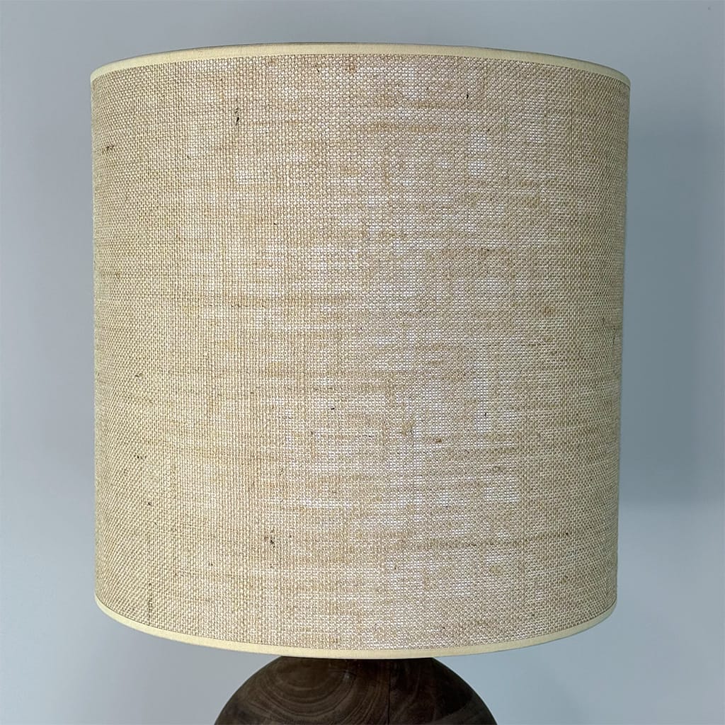 Ziva Round Wood Table Lamp with Hessian Shade