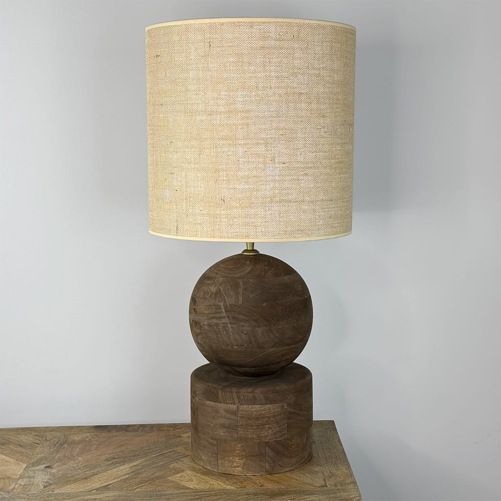 Ziva Round Wood Table Lamp with Hessian Shade